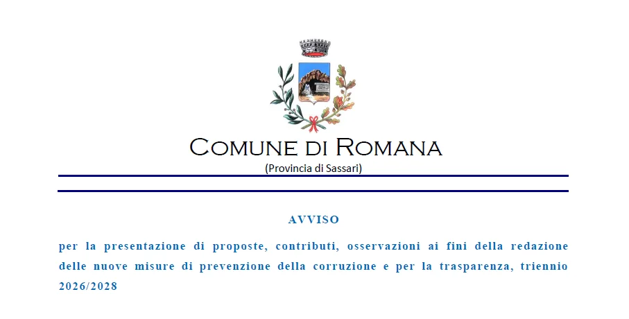 Avviso per la presentazione di proposte, contributi, osservazioni ai fini della redazione delle nuove misure di prevenzione della corruzione e per la trasparenza, triennio 2026/2028