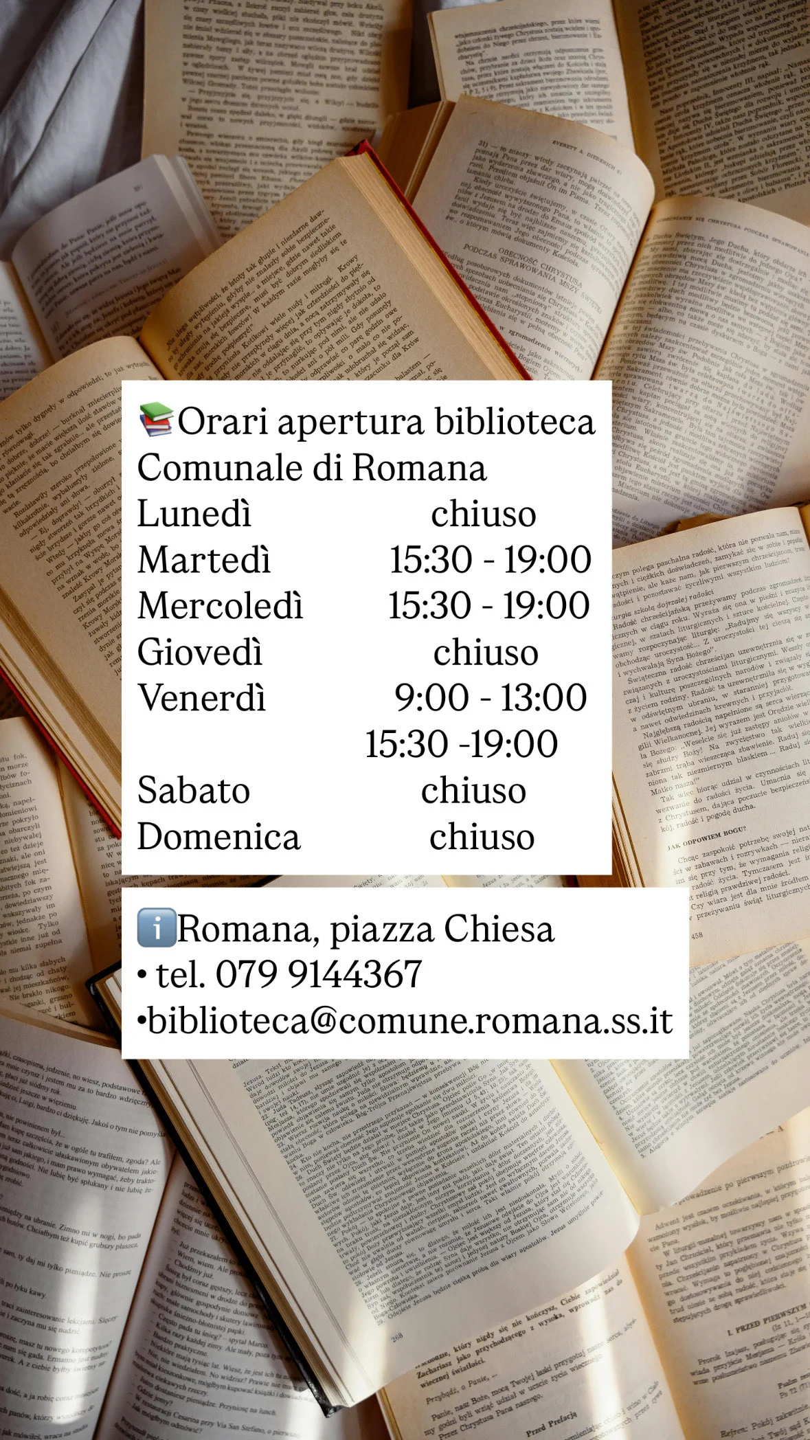 Orari apertura biblioteca comunale