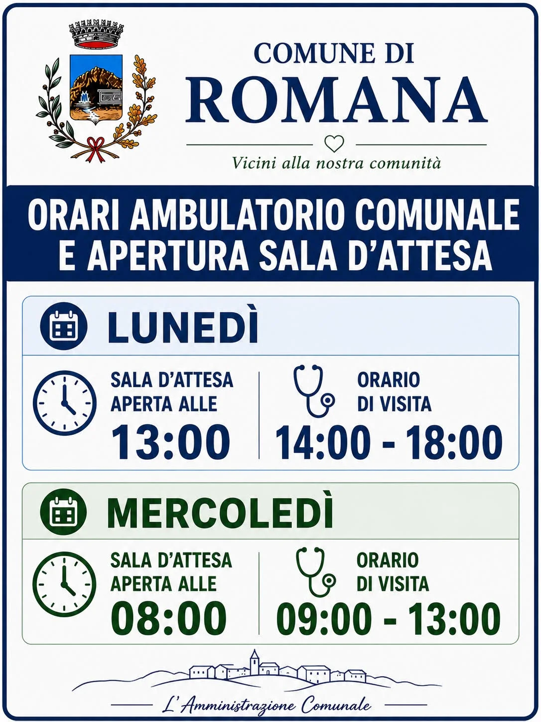 Orari ambulatrio comunale e apertura sala d'attesa
