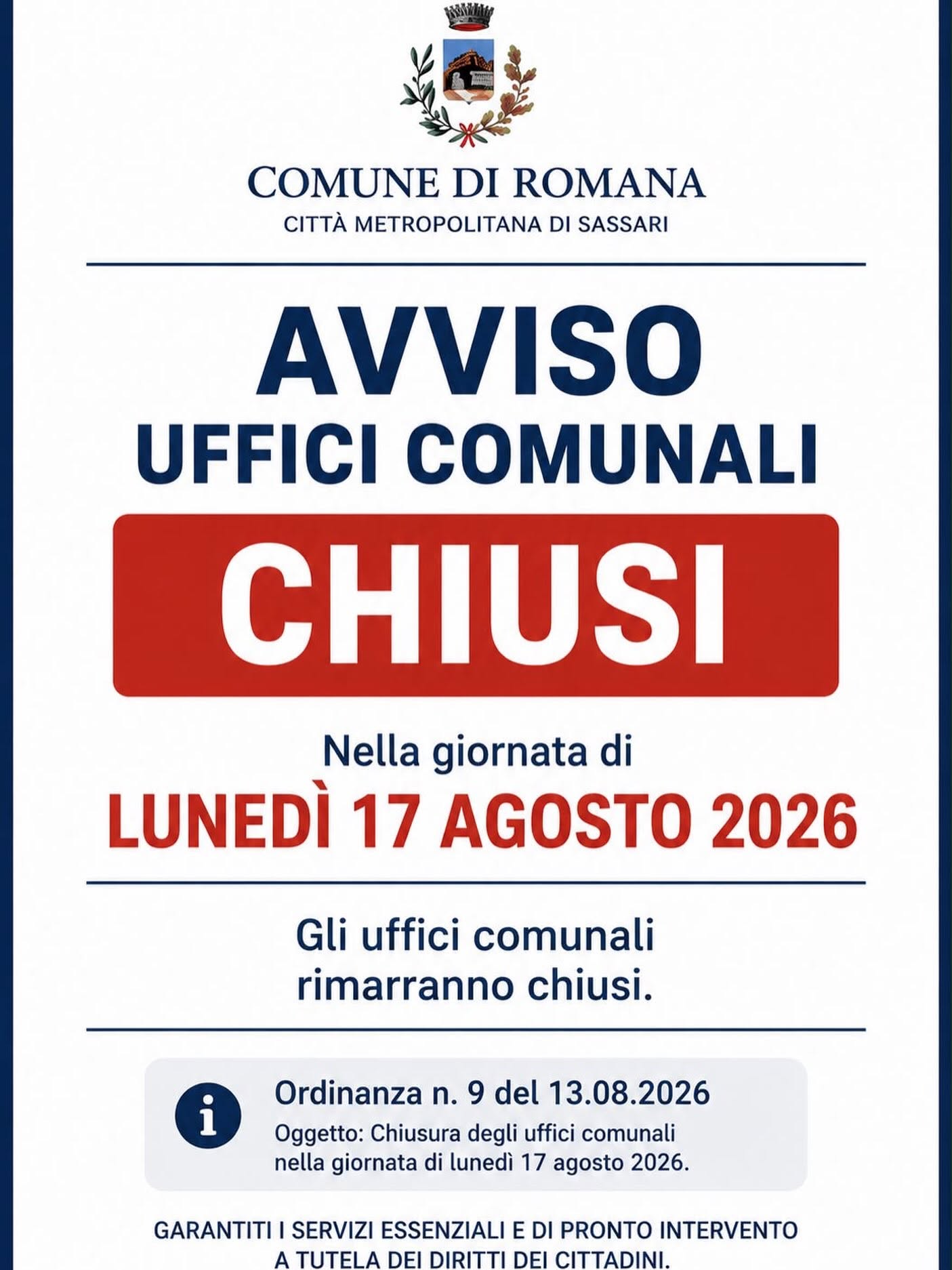AVVISO CHIUSURA UFFICI COMUNALI