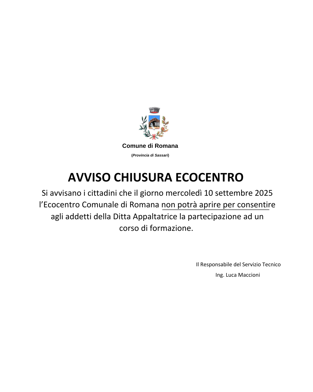 AVVISO CHIUSURA ECOCENTRO