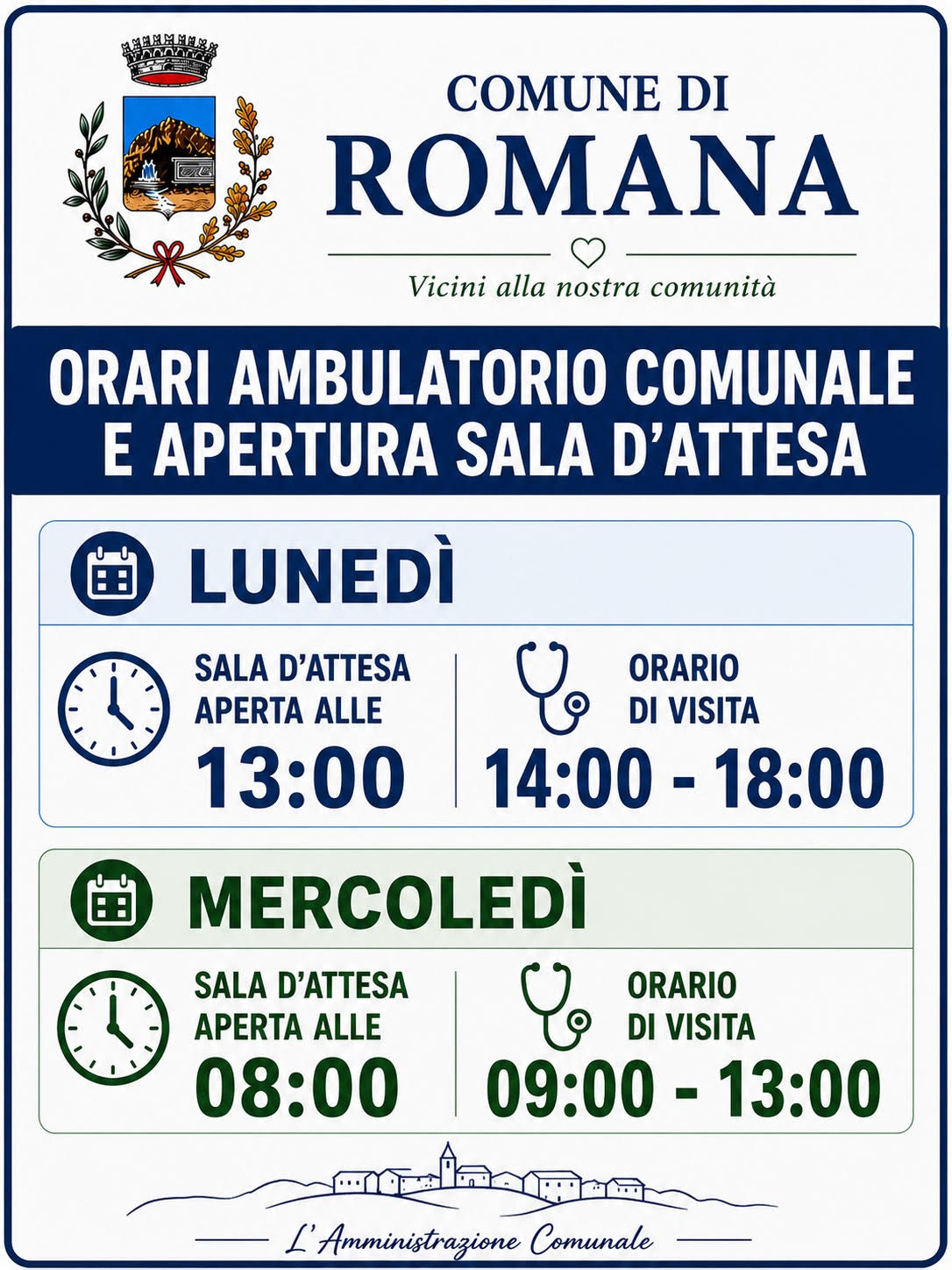 ORARI AMBULATRIO COMUNALE E APERTURA SALA D'ATTESA