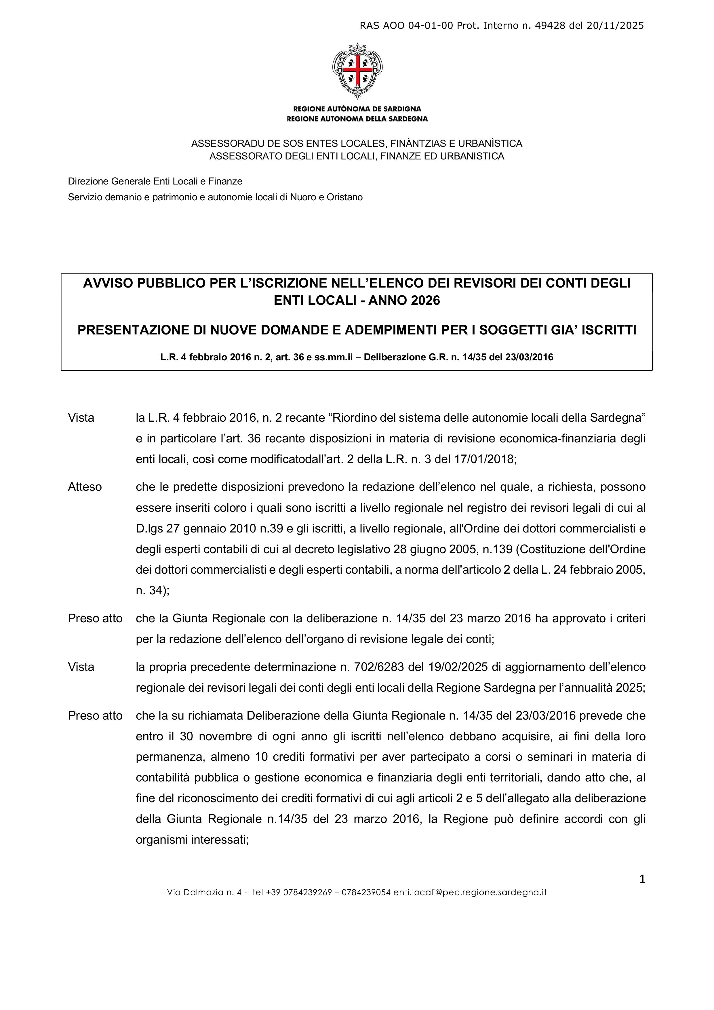 AVVISO PUBBLICO ELENCO REVISORI DEI CONTI immagini 0